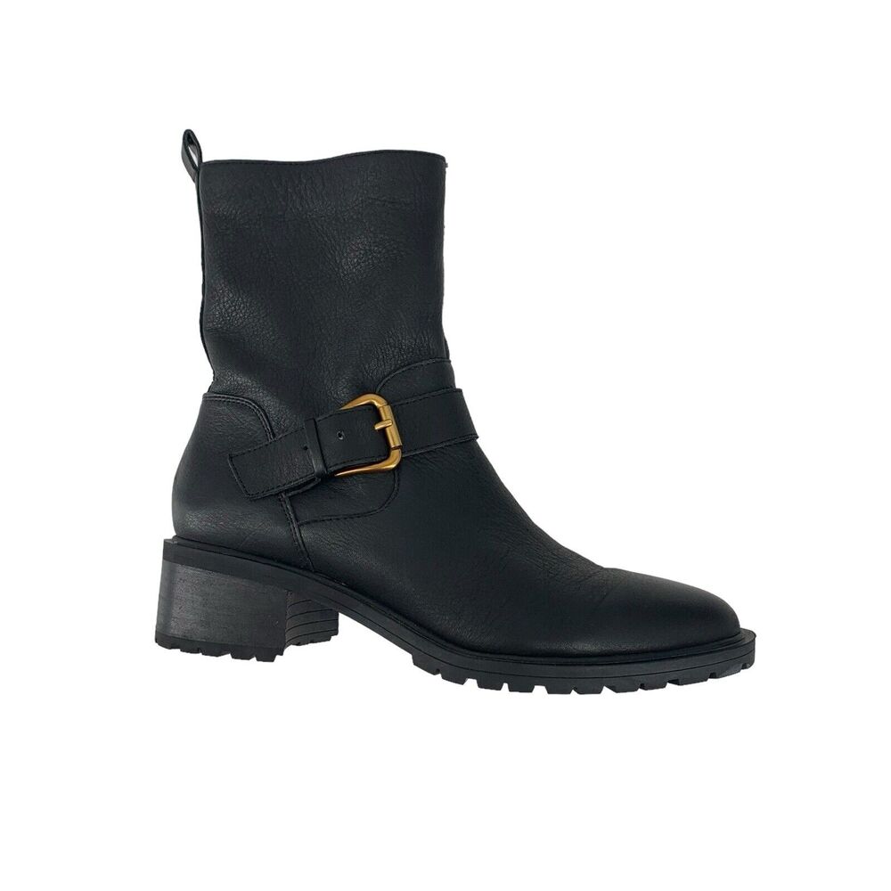 Sole Society Jorryn Block Heel Mid Calf Moto Boots Lug Sole Black Size 6